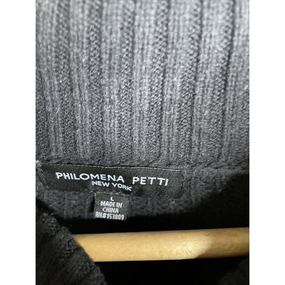 Philomena Petti Women sz Large Black ribbed knit Turtleneck Sweater Chunky - Picture 3 of 12